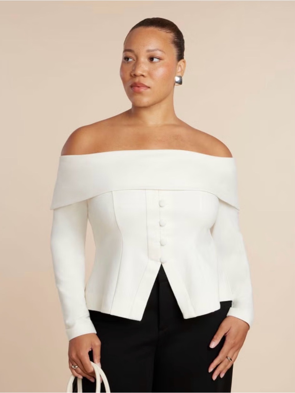 NWT Eloquii Off-the-Shoulder Cream Peplum Top Sz 14